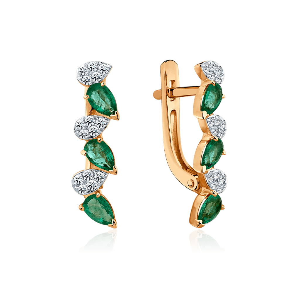 Серьги с изумрудом, бриллиантами из красного золота 585 пробы (арт. 131588)