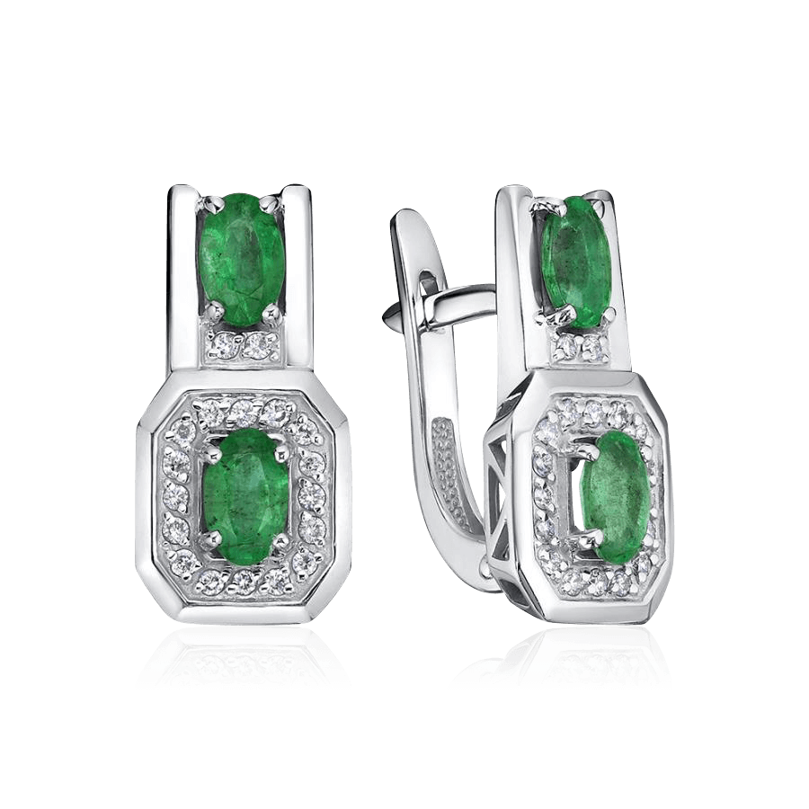 Серьги с изумрудом, бриллиантами из белого золота 585 пробы, фото № 1