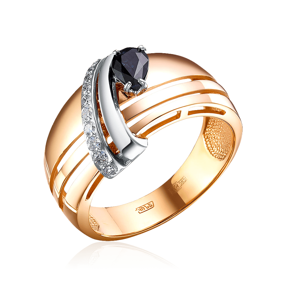 Кольцо с сапфиром, бриллиантами из комбинированного золота 585 пробы (арт. 97559)