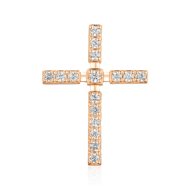 Крестик с бриллиантами из красного золота 585 пробы (арт. 93362)