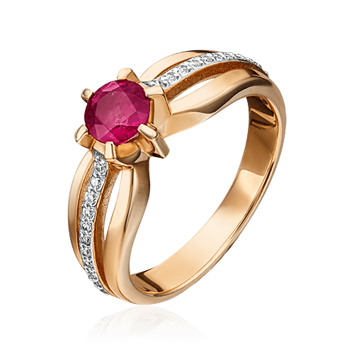 Кольцо с рубином, бриллиантами из красного золота 585 пробы (арт. 77878)