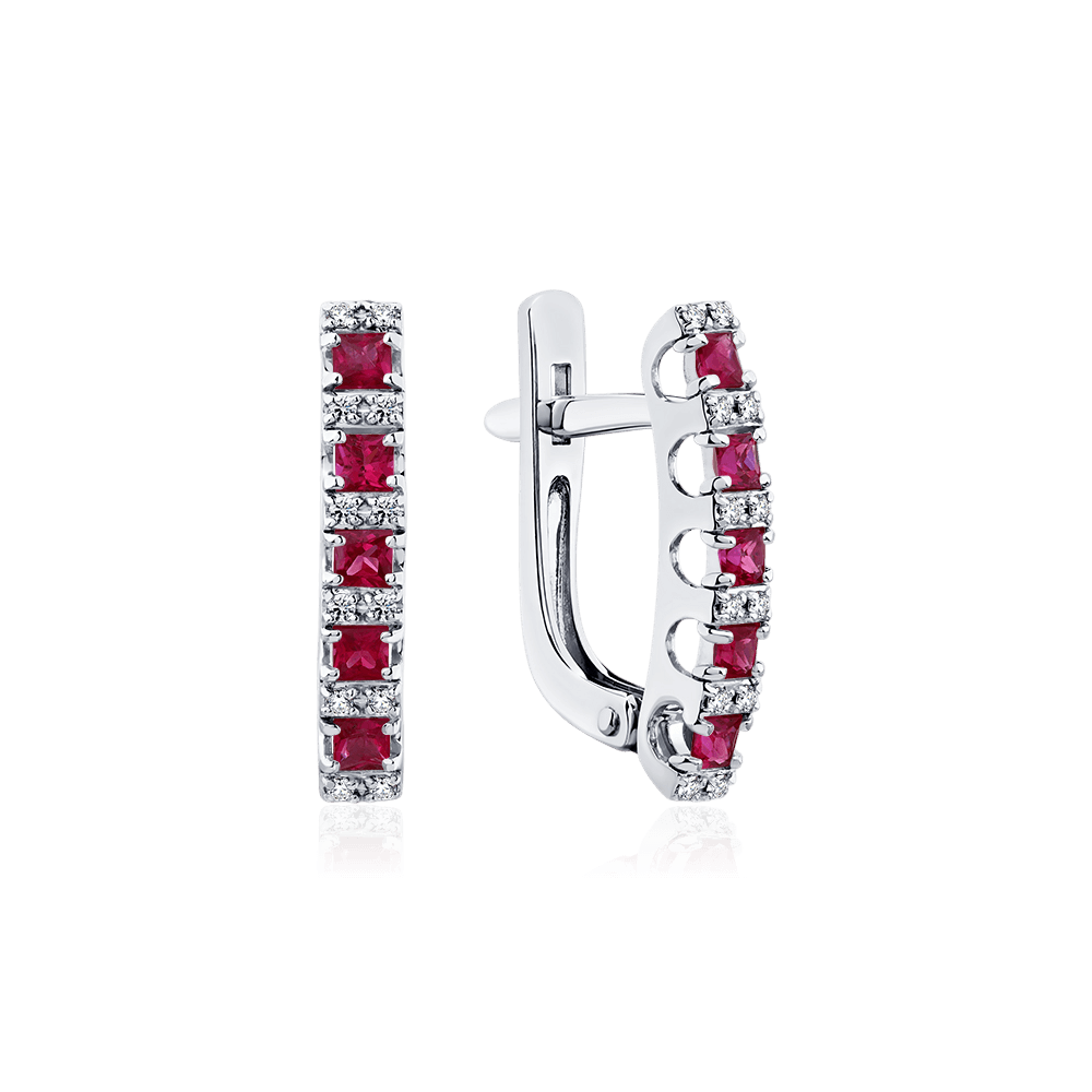 Серьги с рубином, бриллиантами из белого золота 585 пробы (арт. 126378)