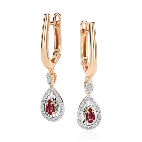 Серьги с рубином, бриллиантами из красного золота 585 пробы (арт. 130161)