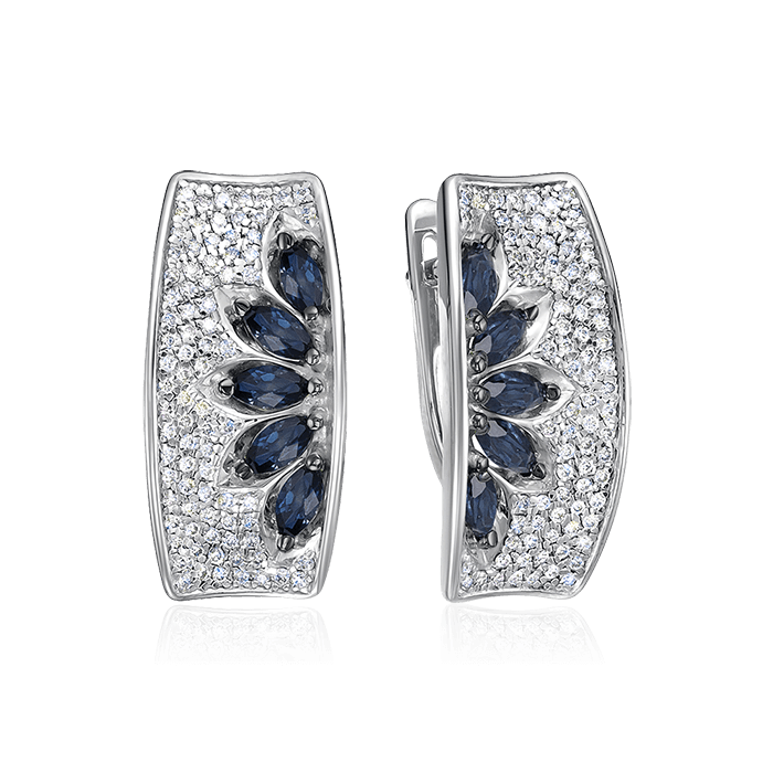 Серьги с сапфиром, бриллиантами из белого золота 585 пробы (арт. 81255)