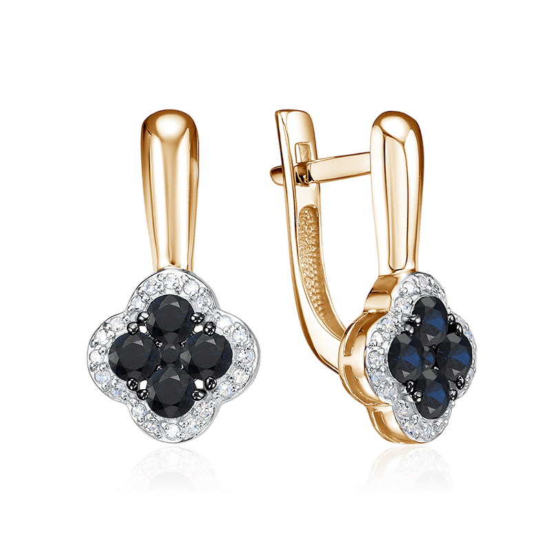 Серьги с сапфиром, бриллиантами из красного золота 585 пробы (арт. 125504)