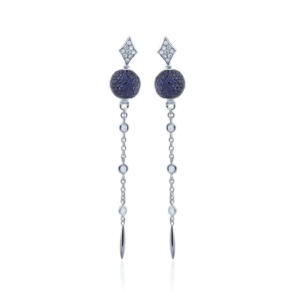 Серьги с сапфиром, бриллиантами из белого золота 585 пробы (арт. 133586)