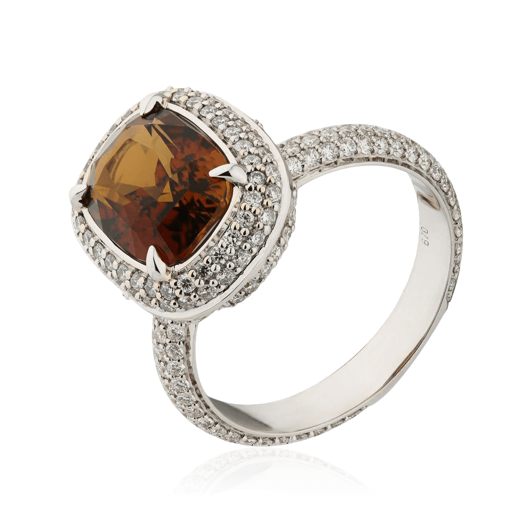 Кольцо с бриллиантами, турмалином из белого золота 750 пробы, фото № 1