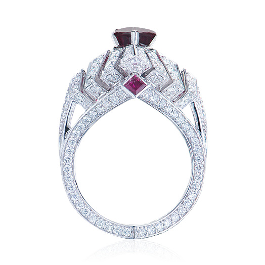 Кольцо с рубином Pigeon blood, бриллиантами из белого золота 750 пробы, фото № 3