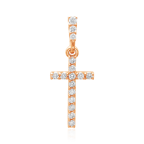 Крестик с бриллиантами из красного золота 585 пробы (арт. 59391)