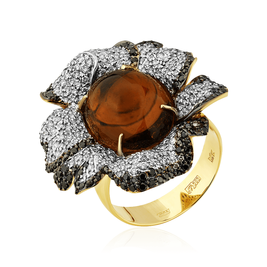 Кольцо с турмалином, бриллиантами из комбинированного золота 585 пробы, фото № 1