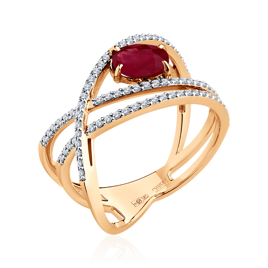 Кольцо с рубином, бриллиантами из красного золота 585 пробы (арт. 104450)