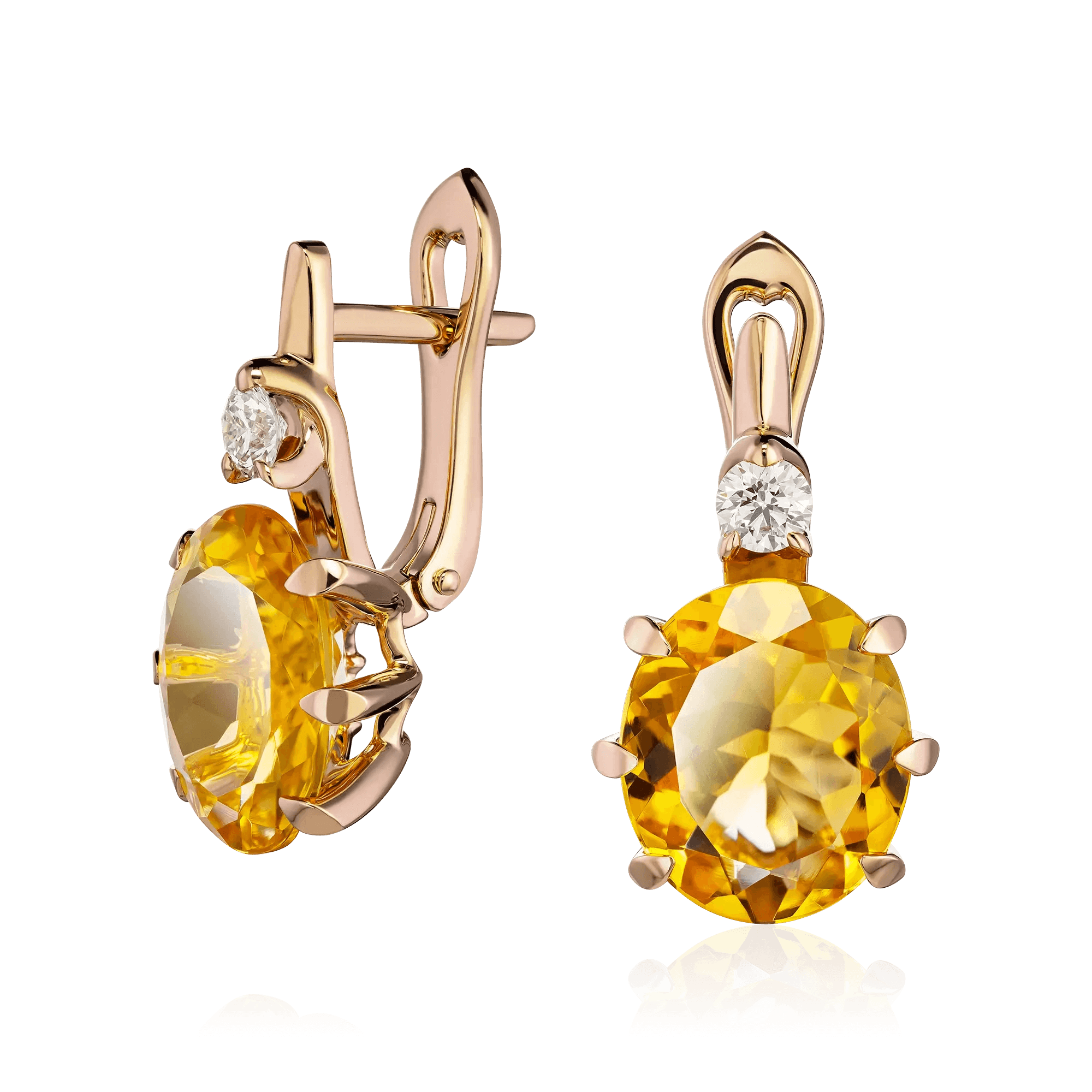 Серьги с бриллиантами, цитрином из красного золота 585 пробы (арт. 127258)