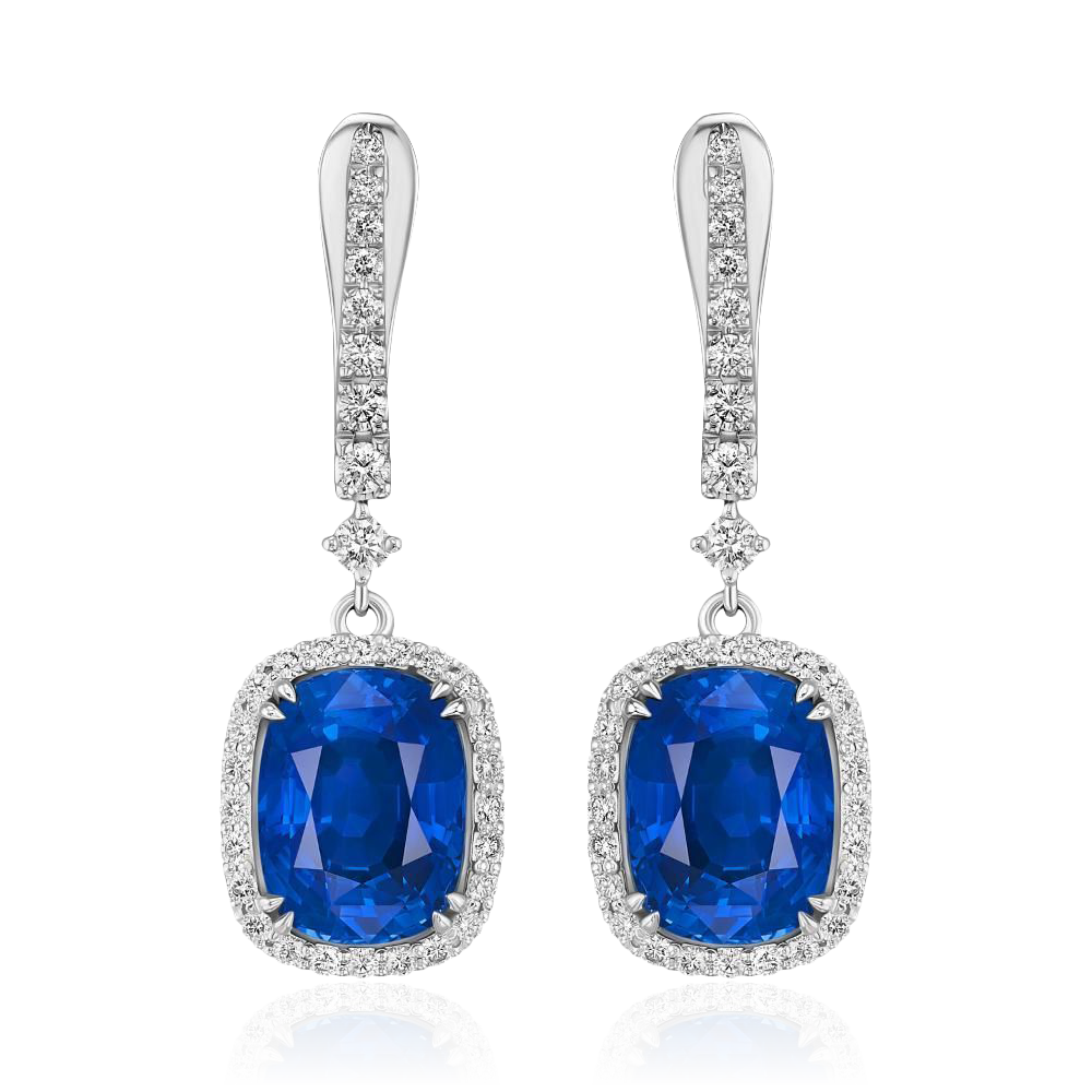 Серьги с сапфиром, бриллиантами из белого золота 750 пробы, фото № 2
