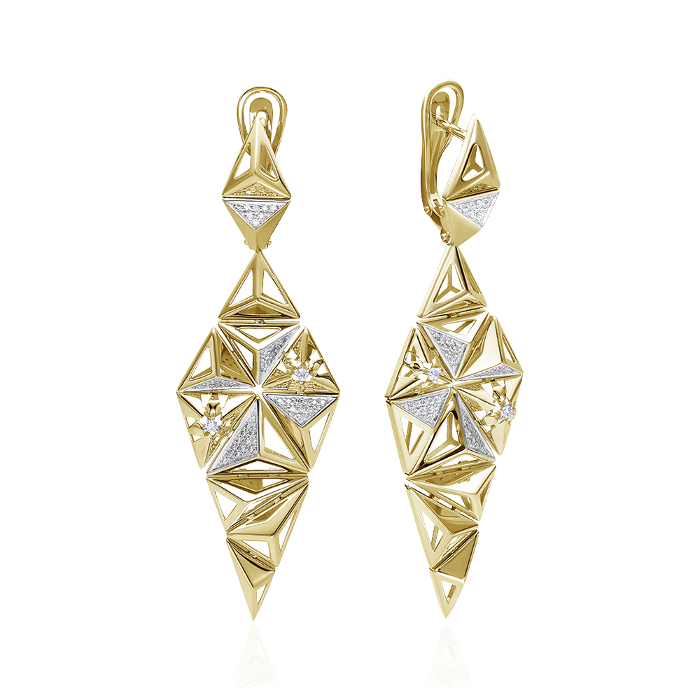 Серьги с бриллиантами из желтого золота 585 пробы (арт. 102116)