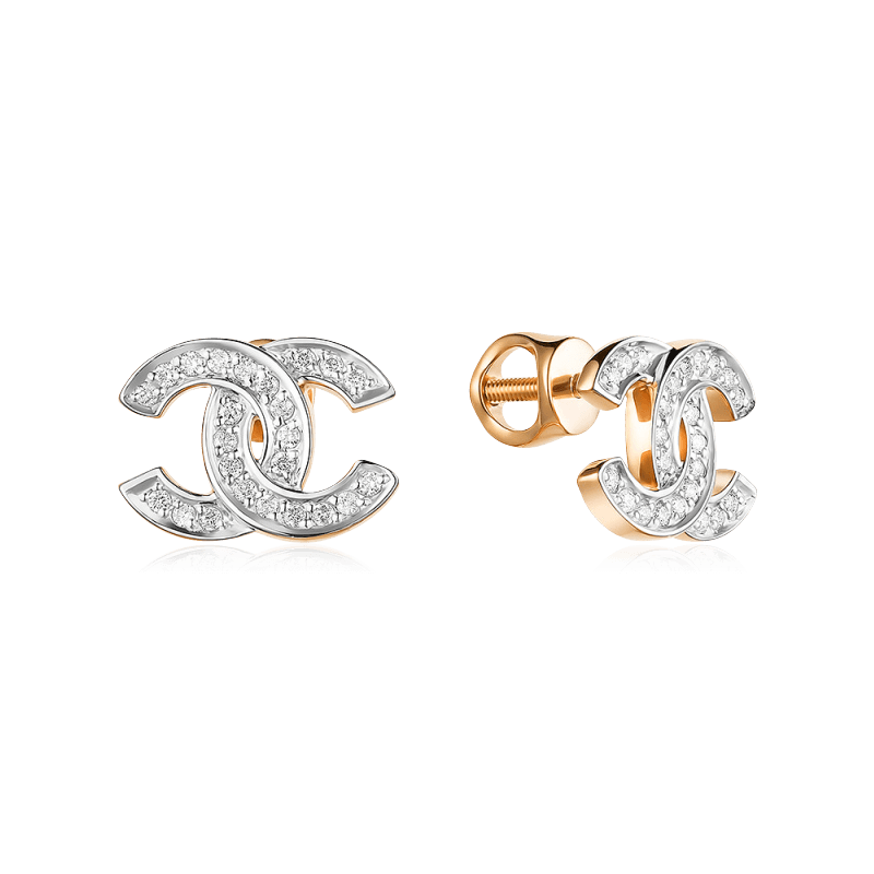 Пусеты с монограммой Chanel с бриллиантами из красного золота 585 пробы (арт. 109121)