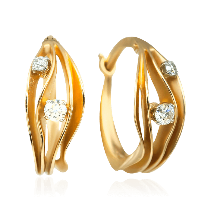 Серьги с бриллиантами из желтого золота 585 пробы, фото № 1