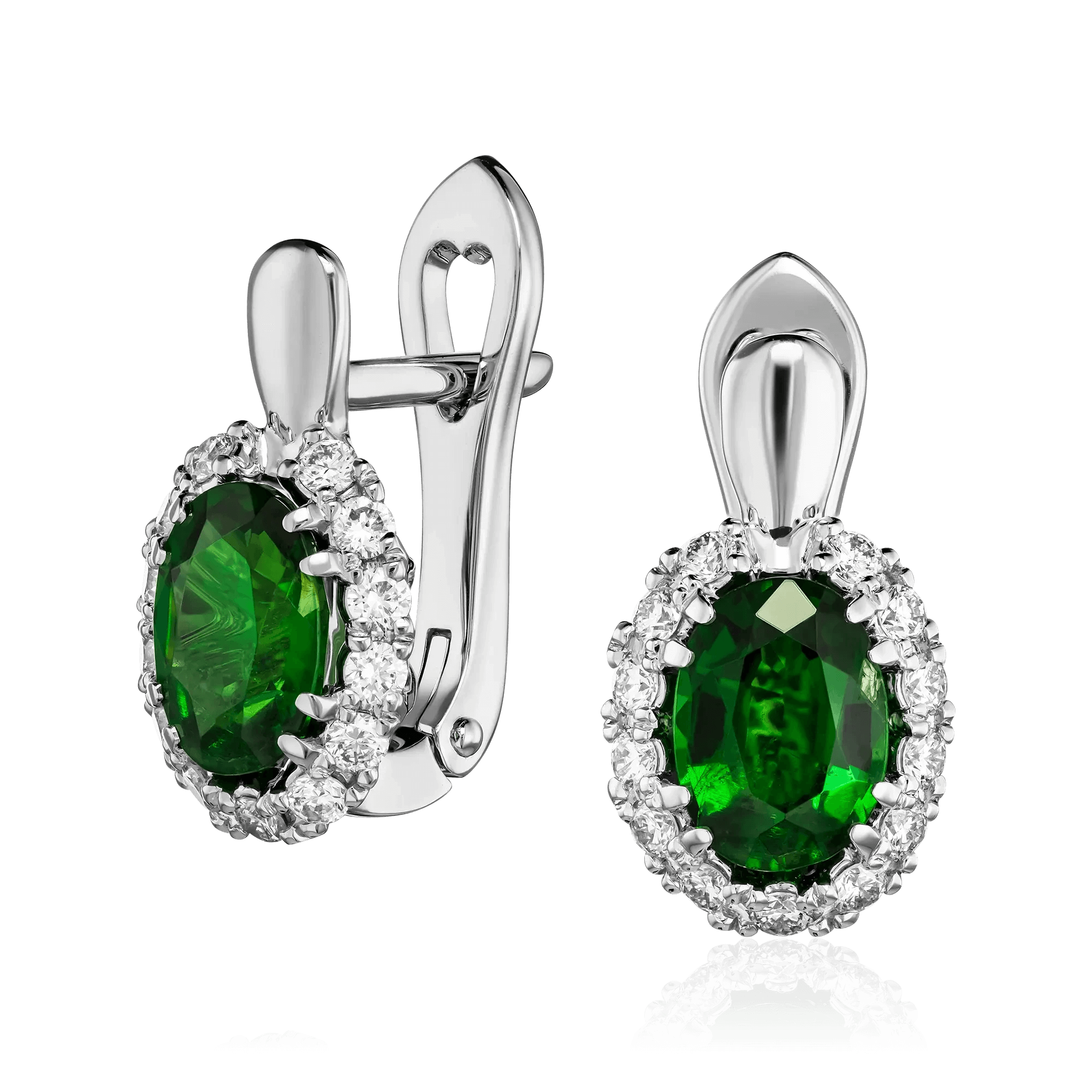 Серьги с бриллиантами, тсаворитом из белого золота 585 пробы (арт. 123389)