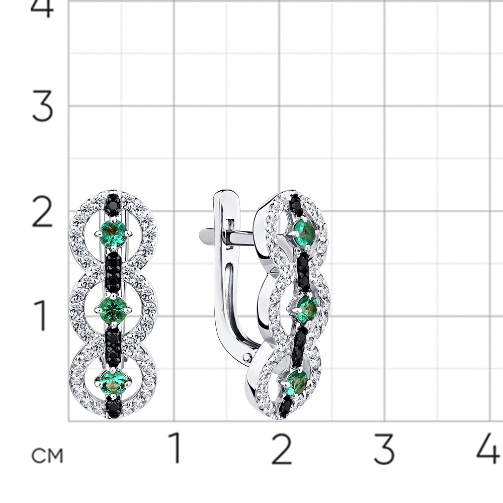 Серьги с бриллиантами, изумрудом из белого золота 585 пробы, фото № 2