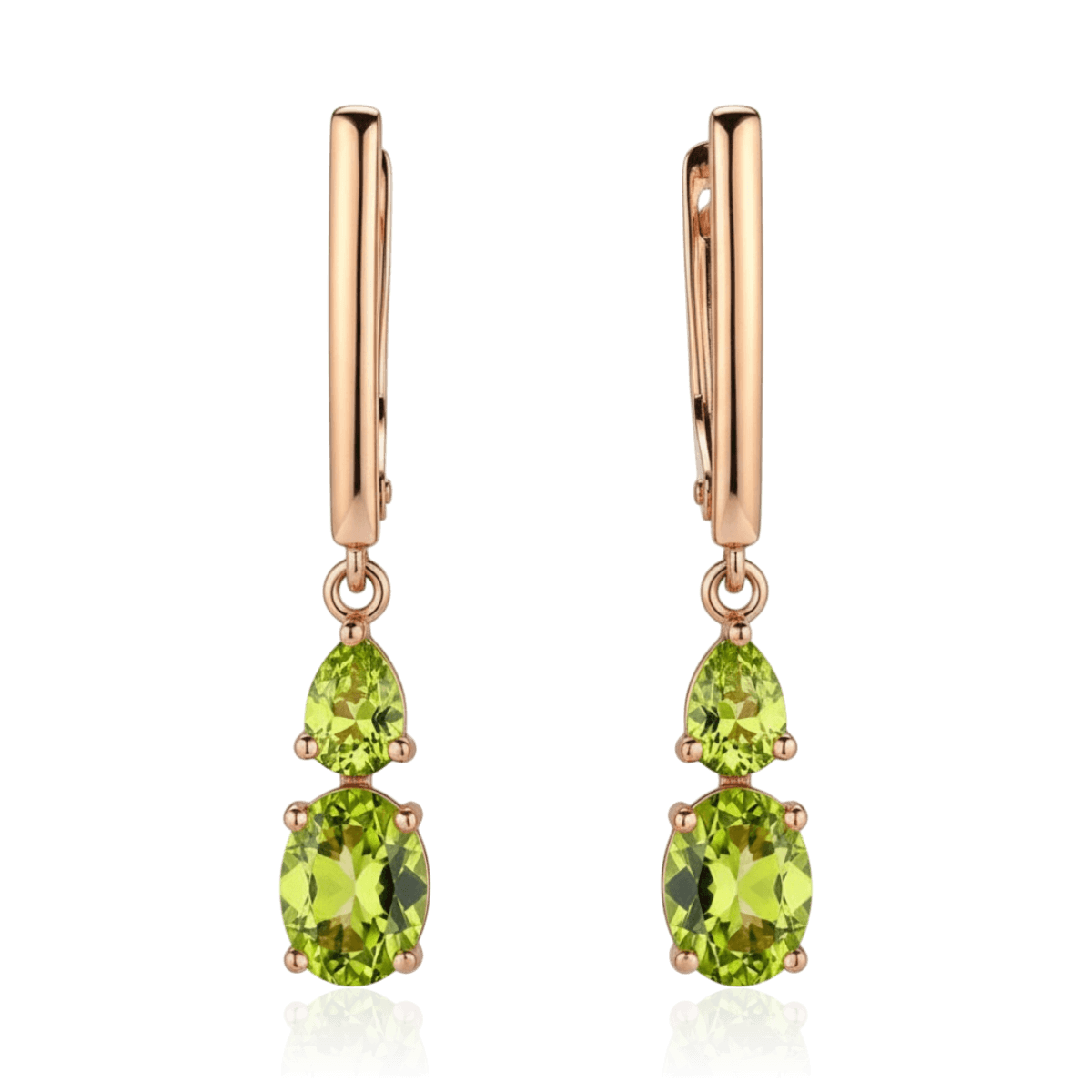 Серьги с хризолитом из красного золота 585 пробы (арт. 128981)