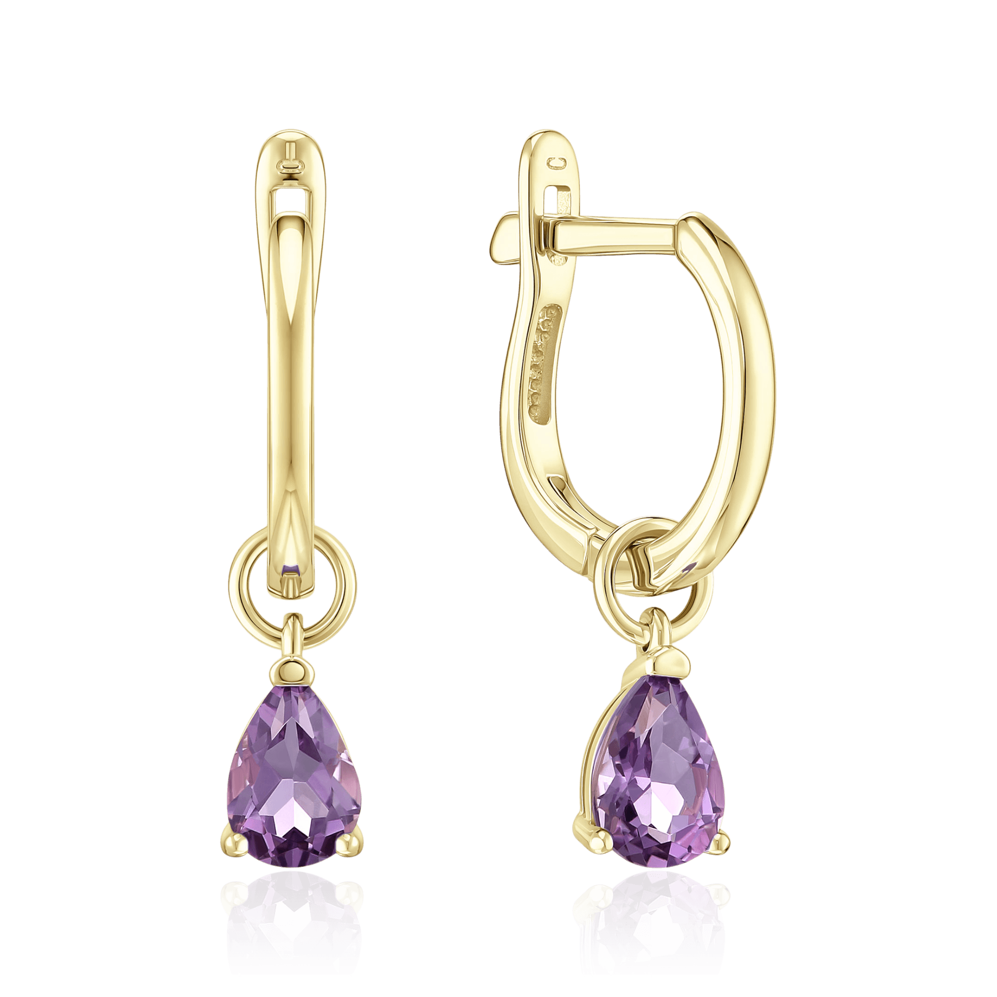 Серьги с аметистом из желтого золота 585 пробы (арт. 130973)