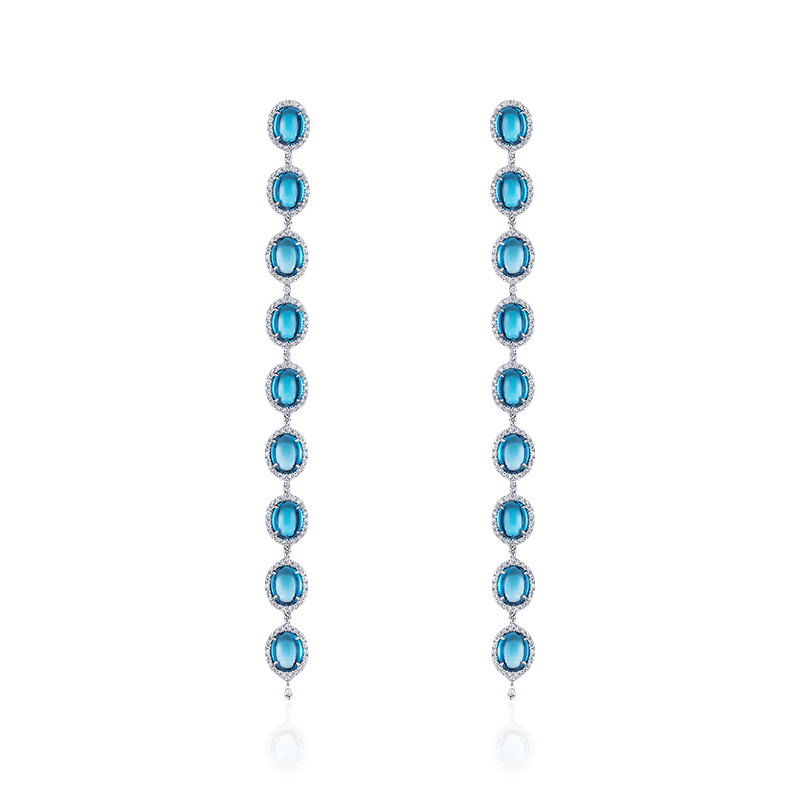Длинные серьги с топазами, бриллиантами из белого золота 750 пробы, фото № 1