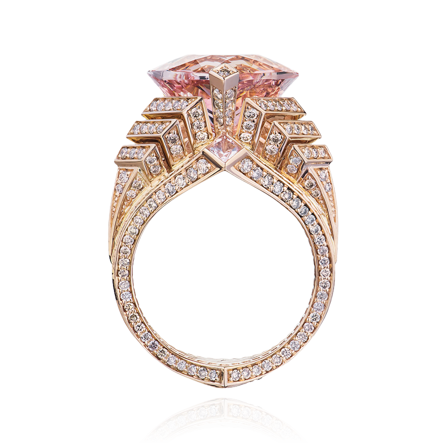 Кольцо с морганитом в огранке «сердце» и бриллиантами из розового золота 750 пробы, фото № 3