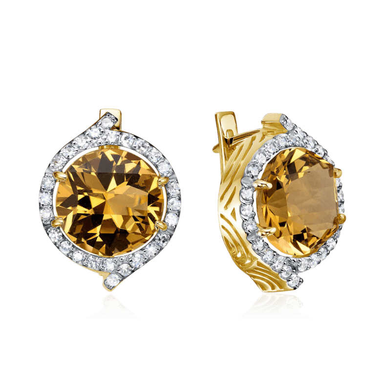 Серьги с цитрином, бриллиантами из желтого золота 585 пробы (арт. 131149)