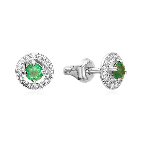Серьги с изумрудами, бриллиантами из белого золота 585 пробы, фото № 1
