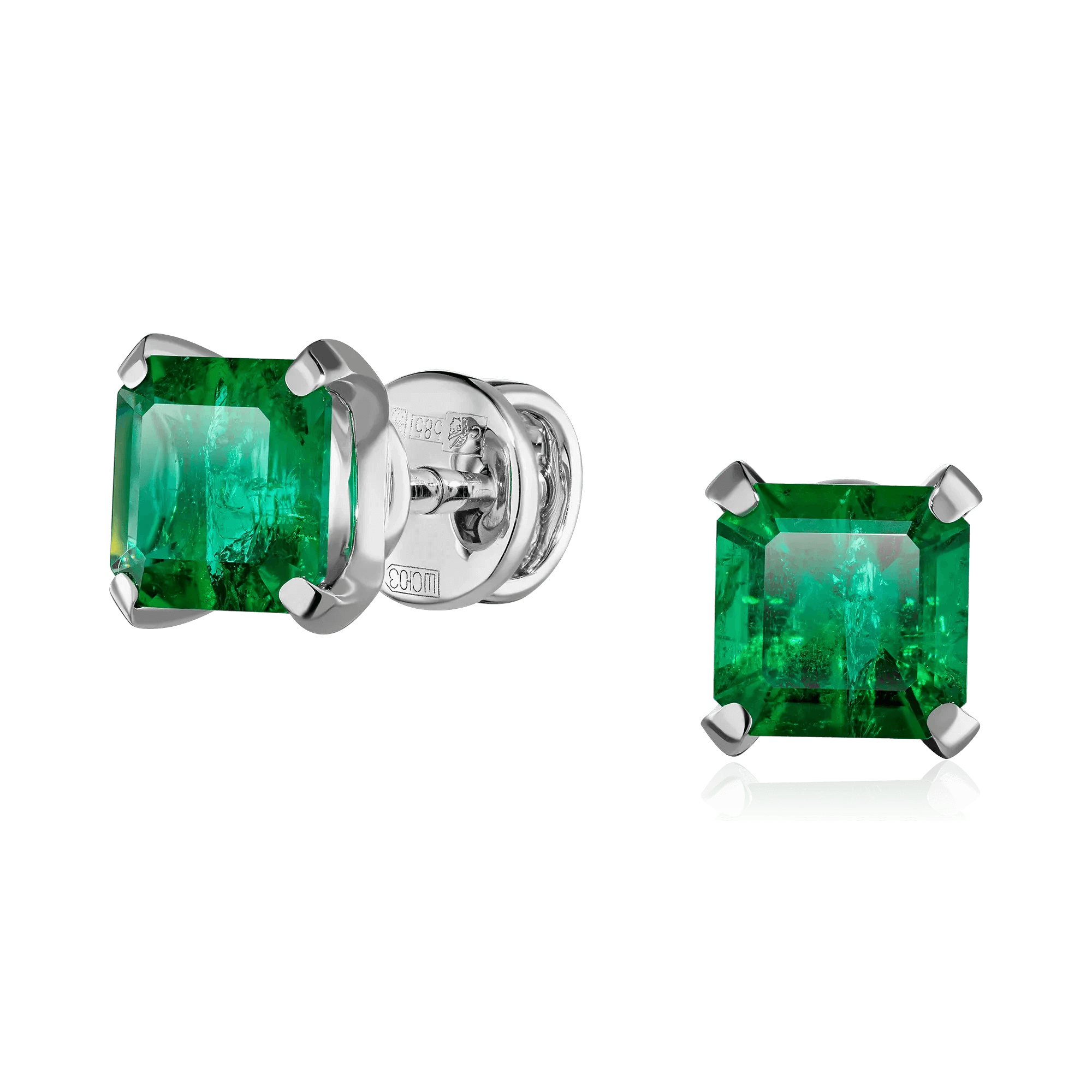 Серьги с изумрудом из белого золота 585 пробы (арт. 127164)