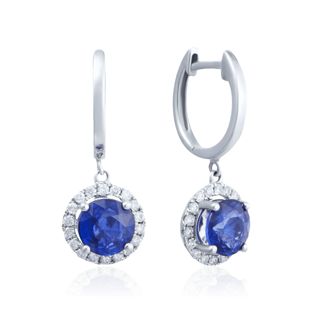 Серьги с сапфиром, бриллиантами из белого золота 585 пробы (арт. 99006)