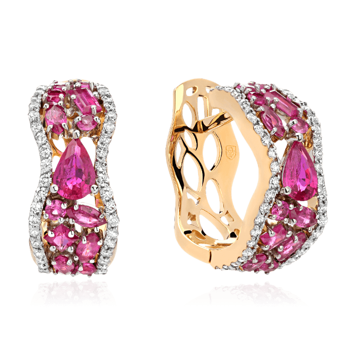 Серьги с рубином, бриллиантами из комбинированного золота 750 пробы (арт. 86389)
