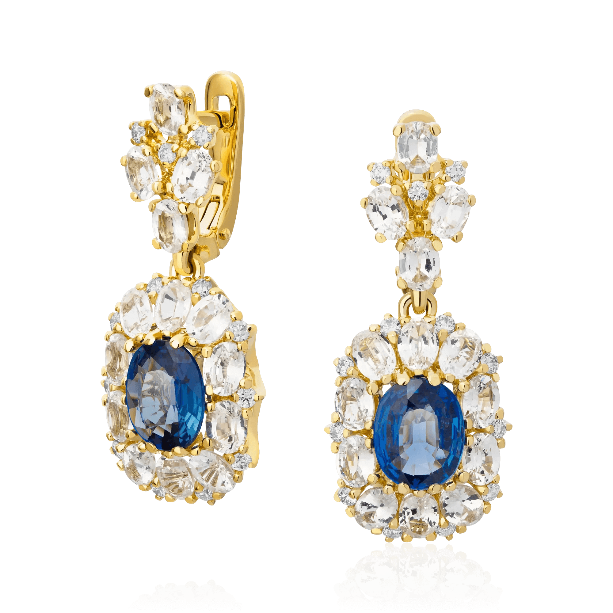 Серьги с сапфиром, бриллиантами из желтого золота 750 пробы (арт. 127392)