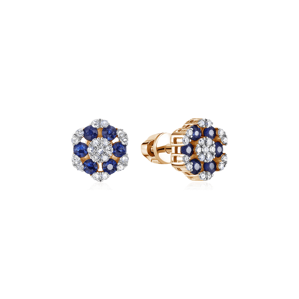 Серьги с сапфиром, бриллиантами из красного золота 585 пробы (арт. 117671)