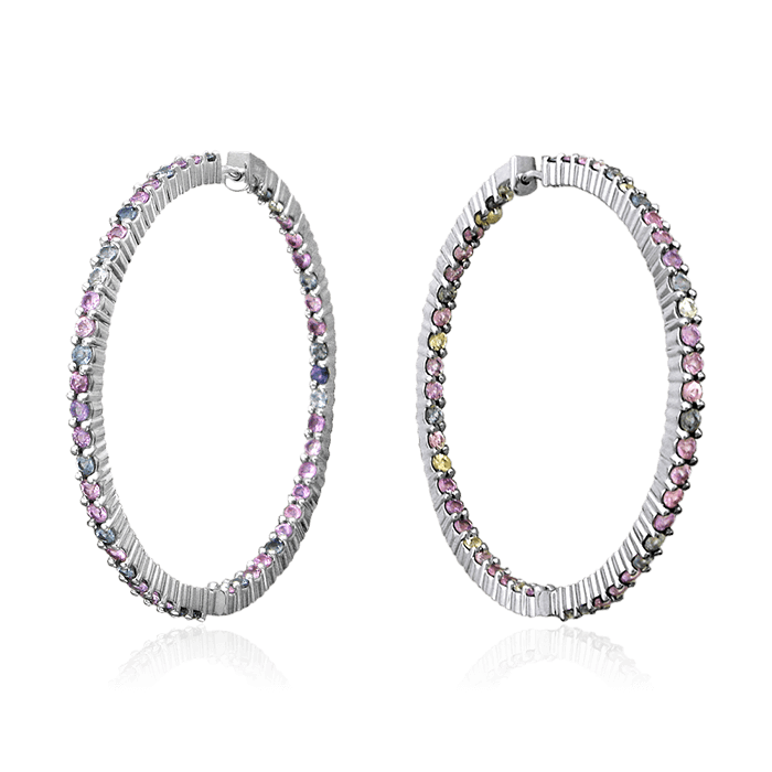 Серьги конго с цветными сапфирами из белого золота 585 пробы, фото № 1