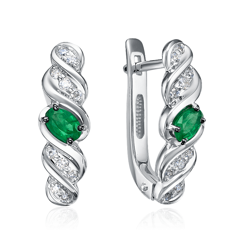 Серьги с бриллиантами, изумрудом из белого золота 585 пробы, фото № 1