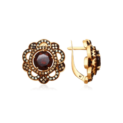Серьги с гранатом, фианитами из серебра 925 пробы (арт. 50347)