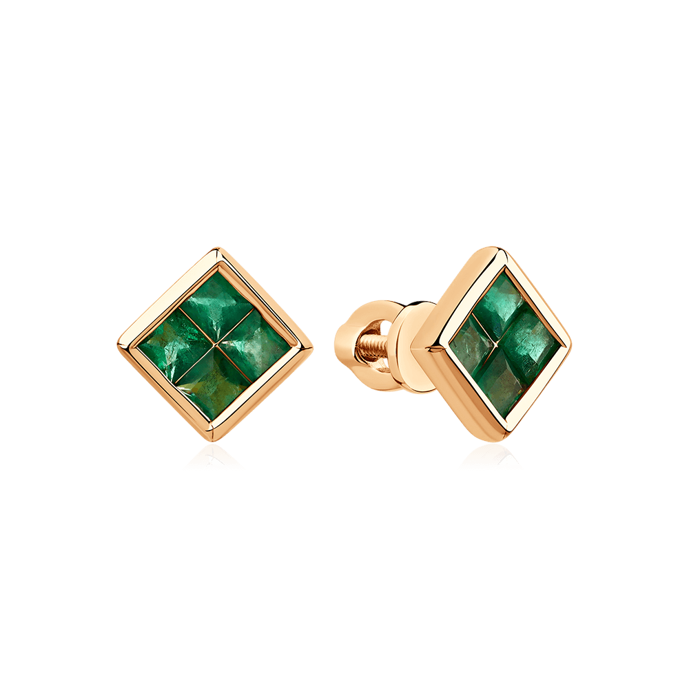 Серьги с изумрудом из красного золота 585 пробы (арт. 126263)