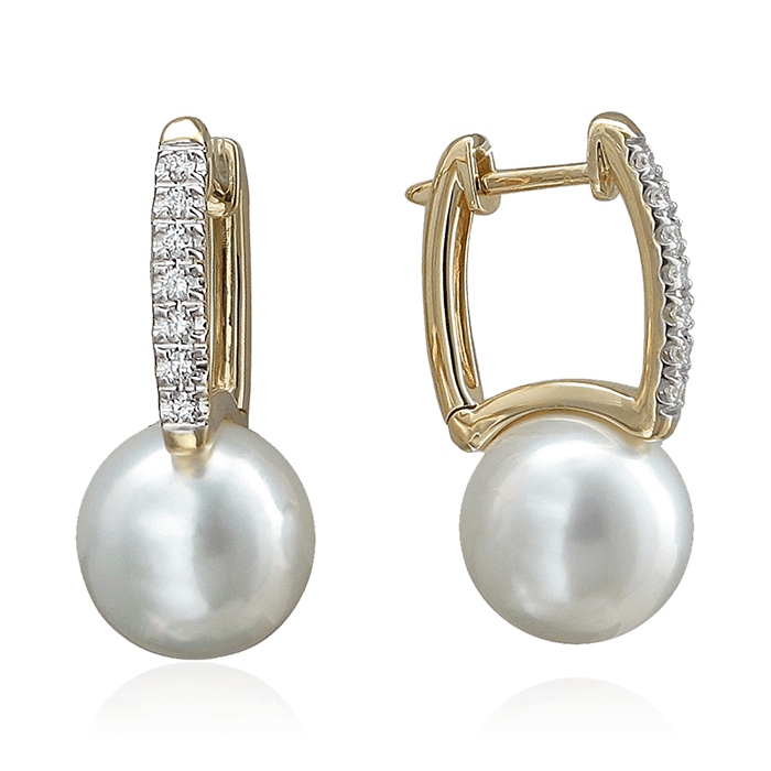 Серьги с бриллиантами, жемчугом из желтого золота 750 пробы, фото № 1