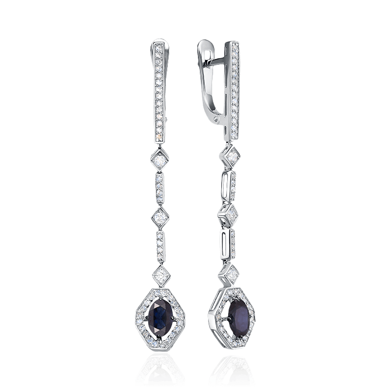 Серьги с сапфиром, бриллиантами из белого золота 585 пробы (арт. 122655)