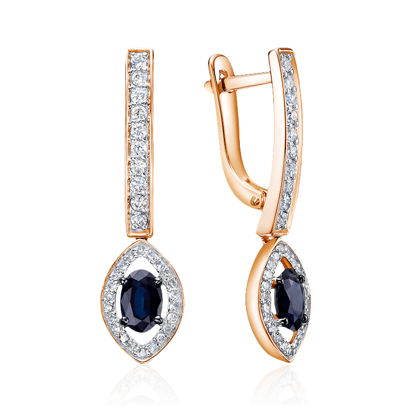 Серьги с сапфиром, бриллиантами из красного золота 585 пробы (арт. 122721)