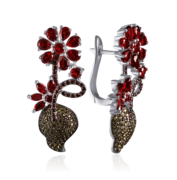 

Серьги с гранатом, фианитами из серебра 925 пробы