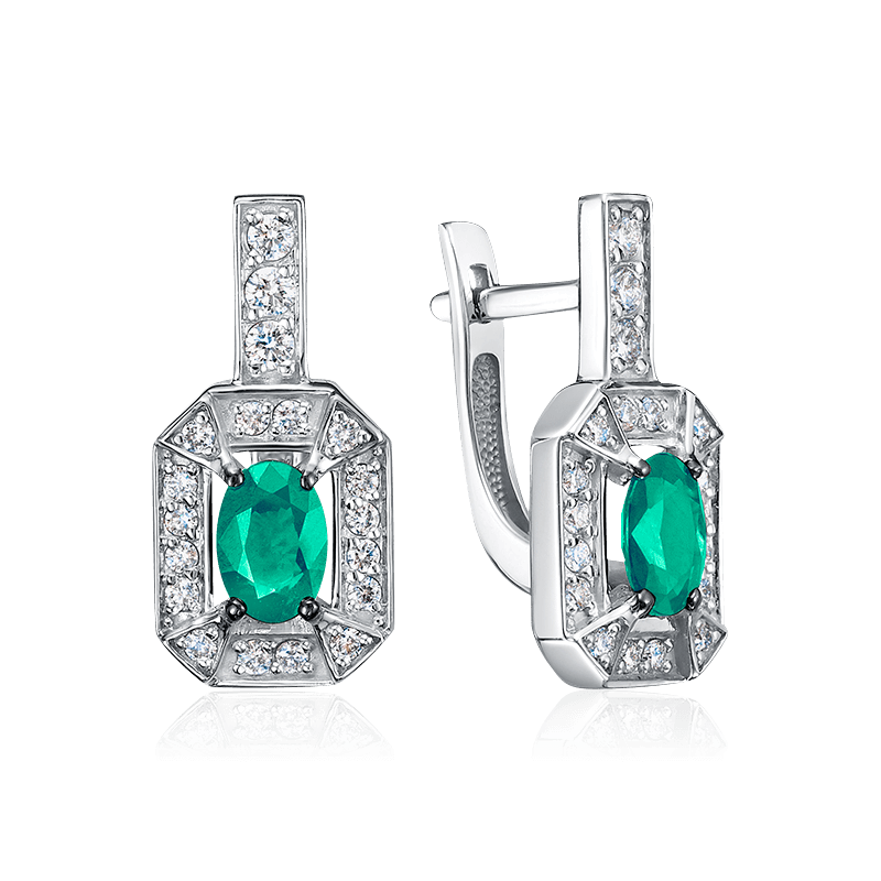 Серьги с бриллиантами, изумрудом из белого золота 585 пробы, фото № 1