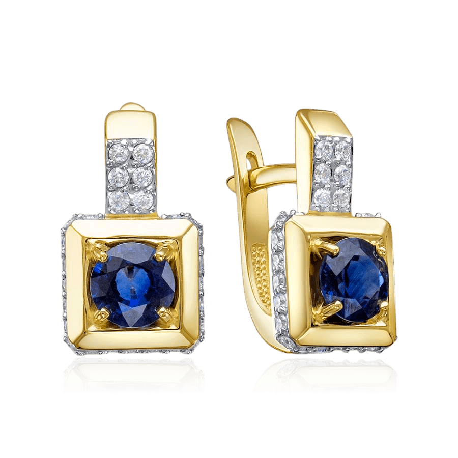 Серьги с сапфиром, бриллиантами из желтого золота 585 пробы (арт. 134699)