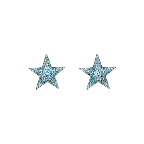 Серьги звезды с аквамаринами в белом золоте 750 пробы, фото № 1