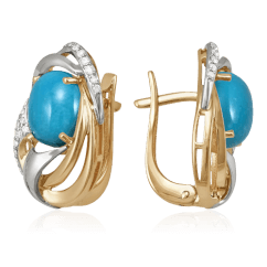 Серьги с бриллиантами, бирюзой из красного золота 585 пробы (арт. 53700)