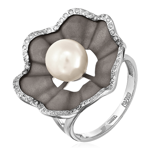 Кольцо с бриллиантами, жемчугом из белого золота 585 пробы (арт. 60407)