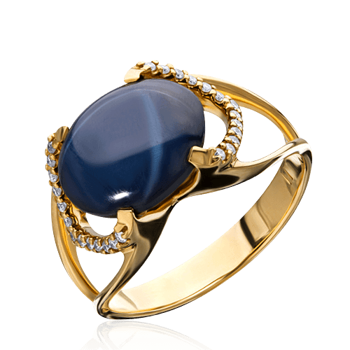 Кольцо с сапфиром, бриллиантами из желтого золота 585 пробы (арт. 35525)