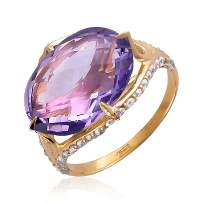 

Кольцо с аметистом, фианитами из красного золота 585 пробы