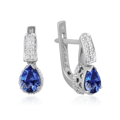 Серьги с сапфиром, бриллиантами из белого золота 585 пробы (арт. 36810)