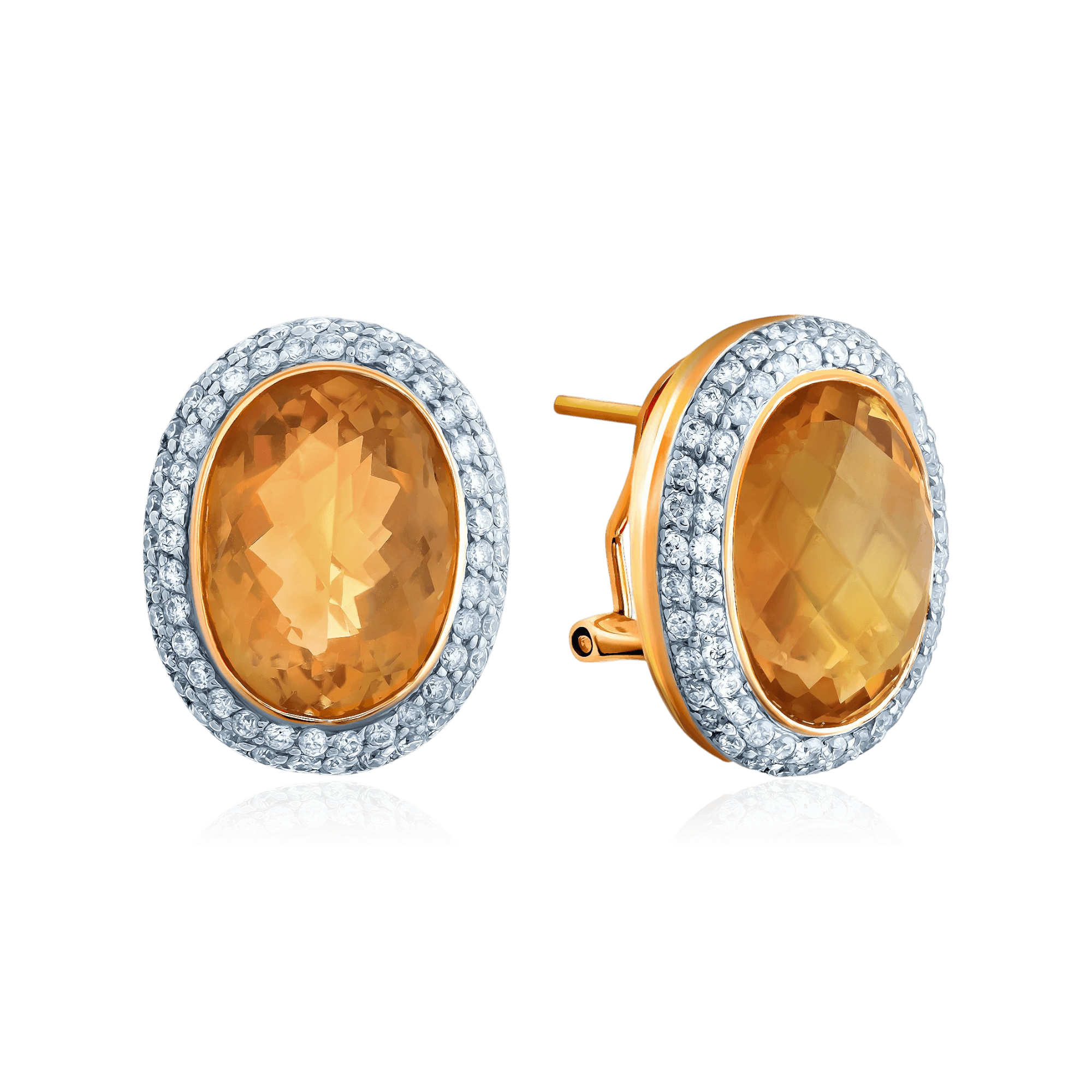Серьги с цитрином, бриллиантами из желтого золота 585 пробы (арт. 133523)